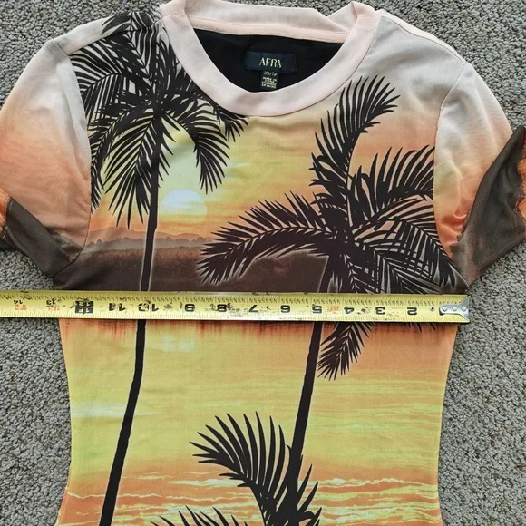 AFRM Dress Womens Extra Small Sunrise Palms Maxi Bodycon Mesh Scenic Print - Picture 11 of 12